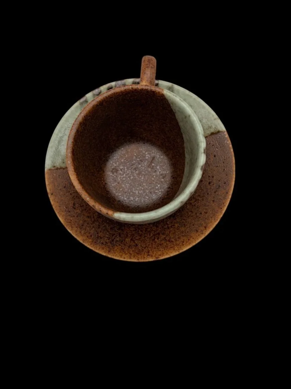 Studio Pottery Espresso Cup & Saucer Brown Sage Drip Glaze